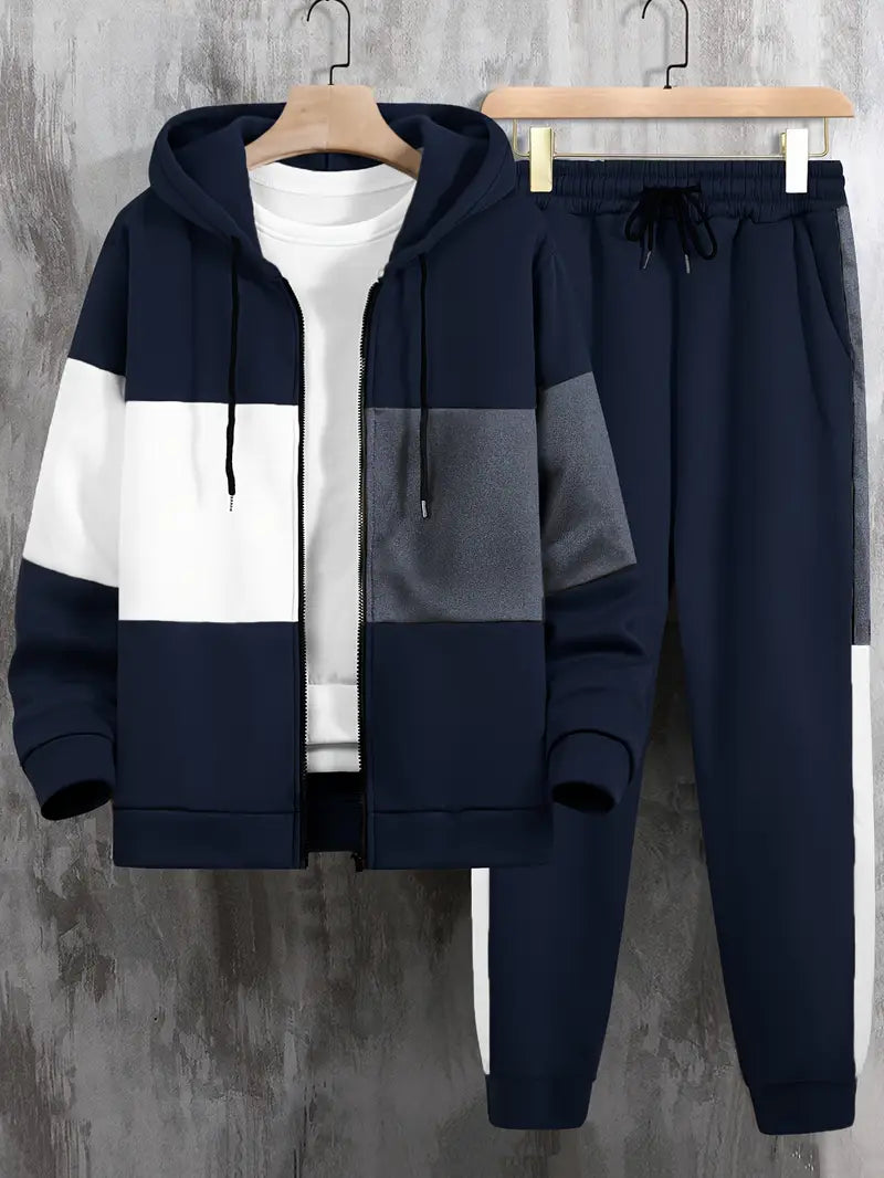 Men's Athletic 2Pcs Tracksuit Set(blue) (Casual) Full-Zip Sweat suits Long Sleeve Hoodie and Jogging Pants